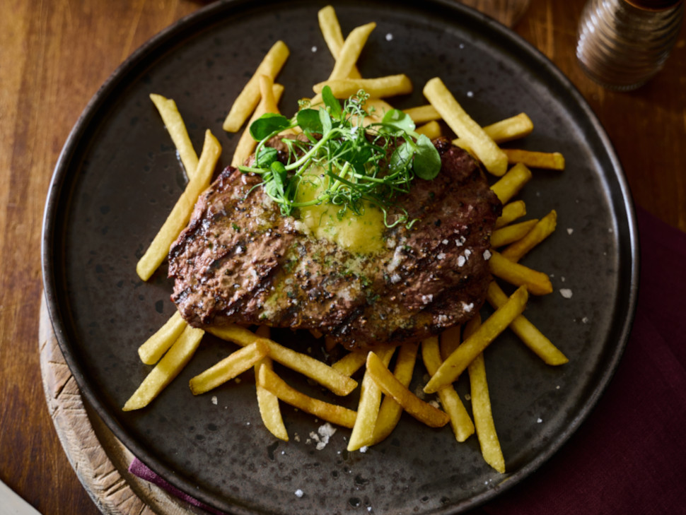 Steak Frites on a Black Plate