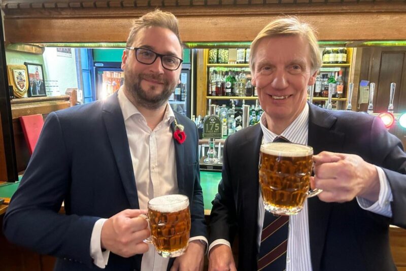 Richard Kershaw and an MP holding our 175 ale.